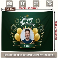Personalized Banner Name Photo 2D Flat Birthday Banner Crown Men Party Backdrop☋