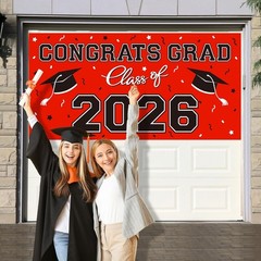 Durable 65″x32.7″ Red Graduation Backdrop – Perfect for Photos & Parties