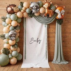 5 x 2 ft Baby Shower Backdrop Banner with Sage Green Bow Baby Shower Party