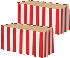2 Packs Red and White Striped Table Skirt Circus Table Skirt Carnival Theme