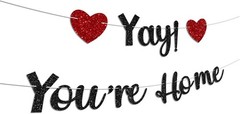 Black Glitter Welcome Home Banner Yay You’re Home Housewarming Party Decor