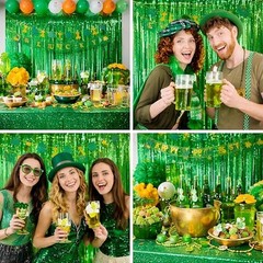 Foil Fringe Curtain Backdrop 3 Pack, 3.2 x 8.2 FT Party Decorations | Green