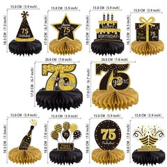 10PCS 75th Birthday Decorations Centerpieces for Table Decorations, Gold Blac…