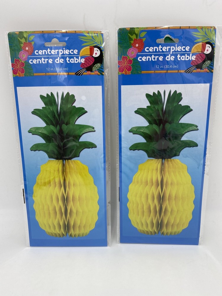 2 Luau-Themed Honeycomb Pineapple Centerpiece 12” Tropical Hawaii New *12
