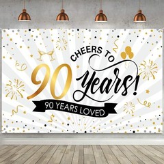 90Th Birthday Banner Multicolor Backdrop Durable Polyester 185 X 110 Cm