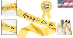 Delicate Gold ‘Mommy To Bee’ Sash & Badge Pin Combo for Memorable Baby Shower