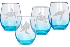 Turtle Stemless Wine Glasses Set of 4 – Mother’s Day Turtle Assortment (Etched)
