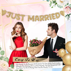 Pre Strung Just Married Banner Glitter Wedding Party Banner No DIY Just Married