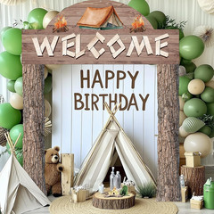 3 Pcs Camping Themed Party Decorations Banner Welcome Porch Sign with 1 Double S