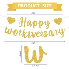 Gold Glitter Happy Workiversary Banner Pre-Strung Office Party Decoration