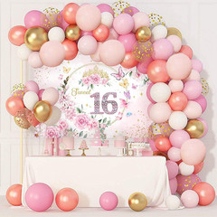 7x5ft Sweet 16 Backdrop Banner Decorations for Girls Birthday Party Pink Floral