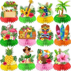 12 Pcs Luau Party Decorations Honeycomb Centerpieces, Hawaiian Party Decorations