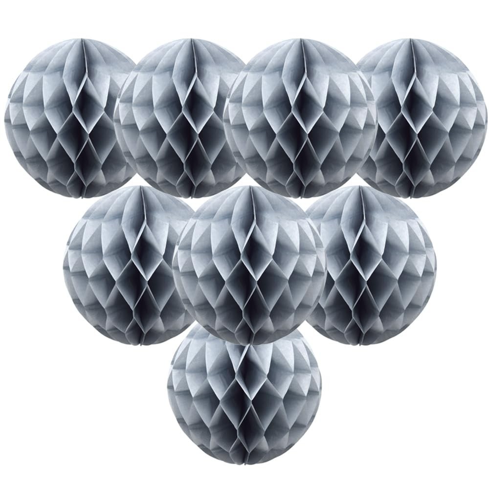 8 PCS Paper Honeycomb Balls Decoration 8 Inch Flower Party Hanging Decor Gray
