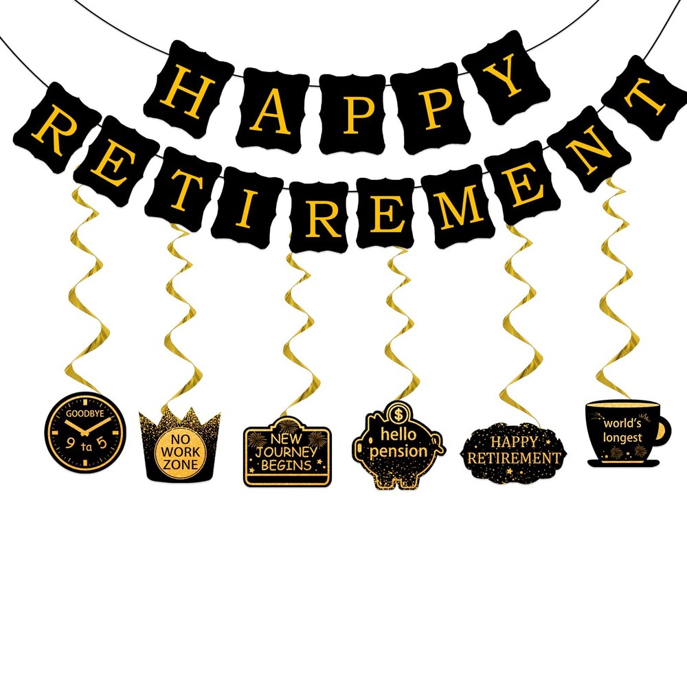 21Pcs Happy Retirement Party Decorations for Men Women,Black Gold Black