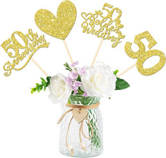 12 PCS 50Th Anniversary Centerpiece Sticks Double Sided Gold Glitter Heart 50 Go