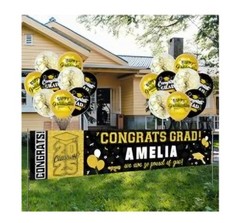 Personalized W/ Name Graduation Banner & Balloons Decorations Black And Gold ’25