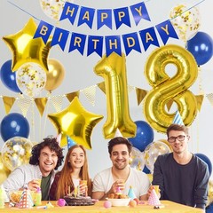 Blue and Gold 18th Birthday Decorations 40 Inch Number Foil Balloons For Boys