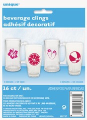Minimalist Summer Fun Tropical Beach Luau Plastic Beverage Clings, 16 CT, Pink