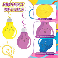 48 Pack VBS 2026 Light Bulb Hanging Swirls Decorations Colorful Paper Spiral Str