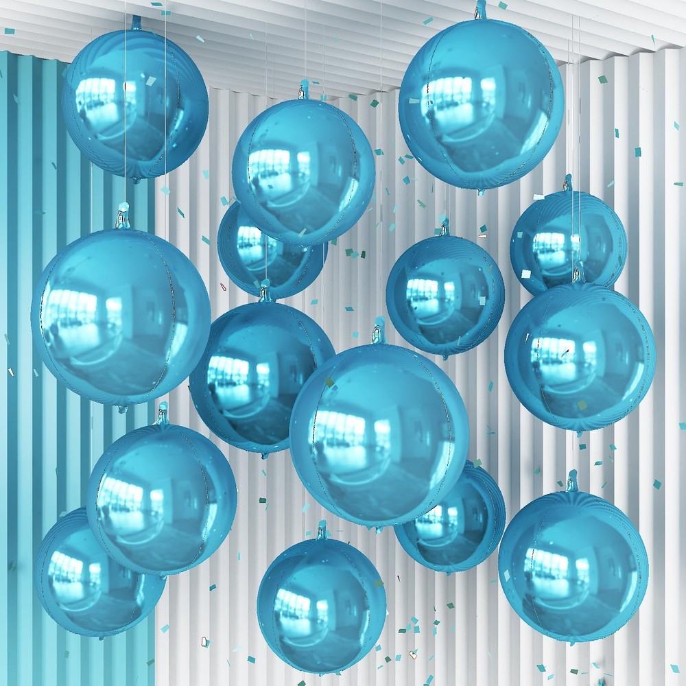 14 Pcs Blue Round Foil Balloons 22/15/10 4D Balloons Light Baby Blue Metallic…