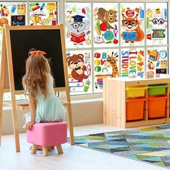 Whaline 9 Sheets Back to School Window Clings Cute Animals Stickers…