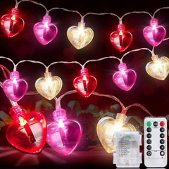 2 Pack Valentines Day Decorations Total 16.4FT 40 LED Red Pink White Heart Strin