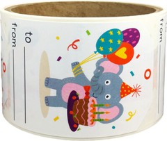 Animal Happy Birthday Adhesive Gift Tags Stickers | 2 x 3″ Inch | 50 Per Roll