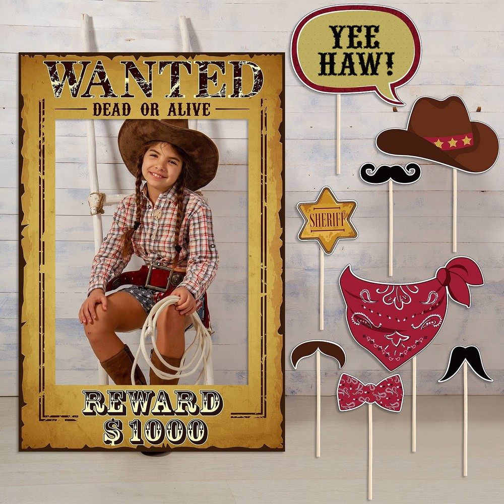 9 PCS West Wanted Photo Booth Prop Kit – 24 x 17 » Wild Western Selfie Booth…