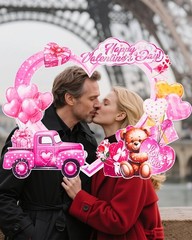 Valentine Day Handheld Selfie Photo Booth Frame Prop Holiday Party Decor Set