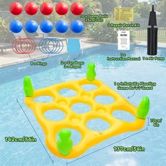 2 in 1 Pool Toys Games Set Inflatable Pool Float with 10 Balls & 8 Rings Tic-…