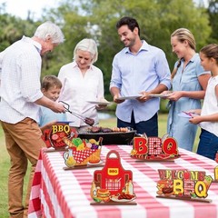 6 Pcs BBQ Centerpieces for Table Wooden BBQ Tabletop Signs for Summer Picnic …