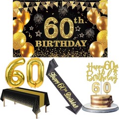 60th Birthday Decorations Men Women with 60th Birthday Banner, Black and Gold…