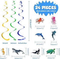 WERNNSAI 24 Pcs Ocean Party Hanging Swirls – Theme Blue