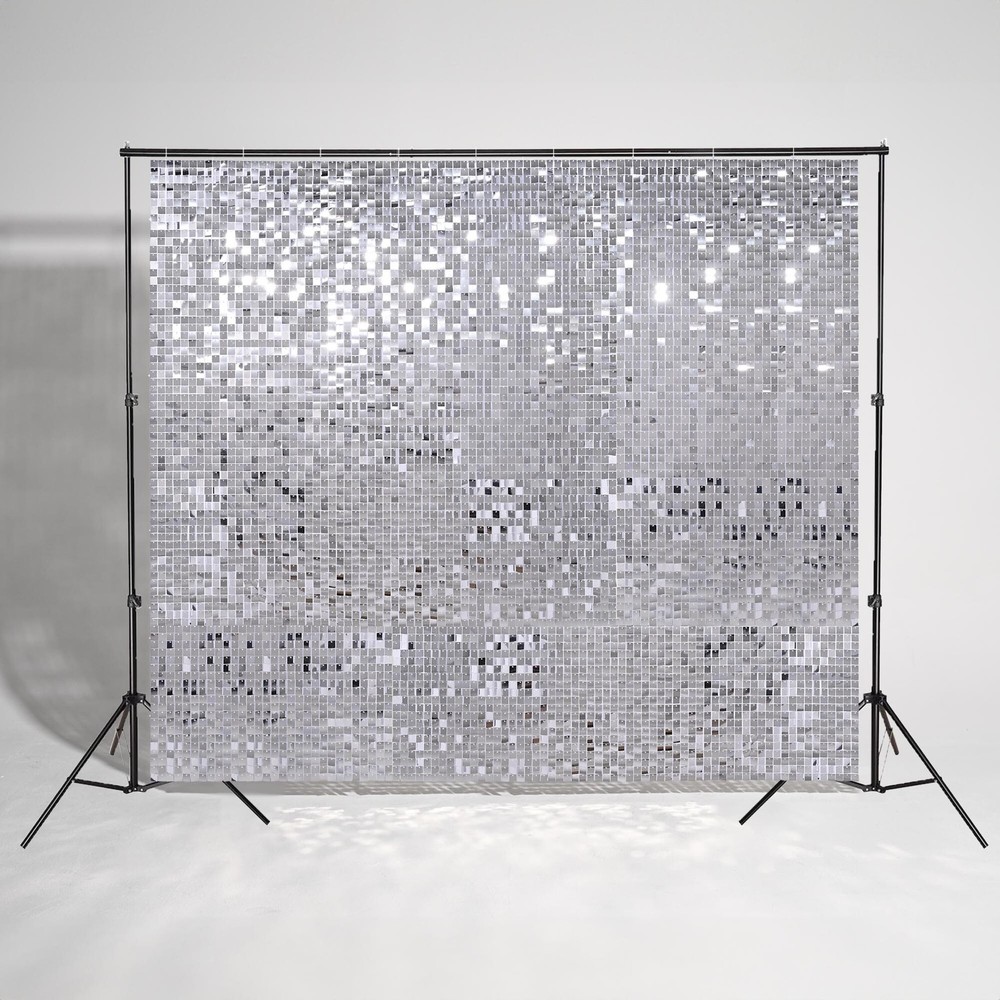 Instahibit 10x7FT Shimmer Wall Backdrop Stand 72 Pcs Sliver Panel Wedding Party