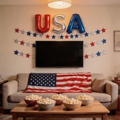 USA Independence Day Banner Garland – Red White & Blue 18 Inch Foil Letter