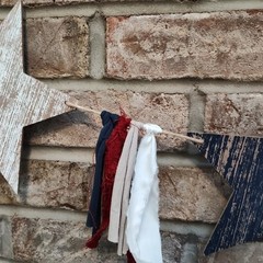 Rustic Americana Wooden Star and Rag Streamer Garland, 6′