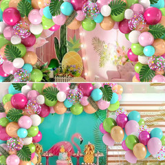140PCS Tropical Balloons Arch Garland Kit, Green Hot Pink Confetti Late