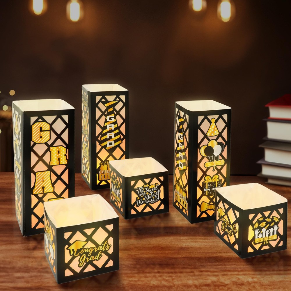 Black and Gold Graduation Centerpieces for Tables 2026 with LED Lantern – Pack o