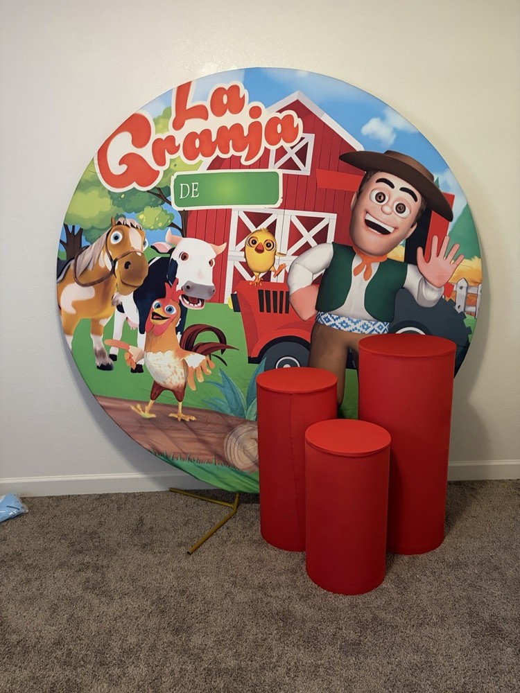 Kids Round Fabric Birthday Party Backdrop Mickey Minnie Bluey Bingo Spider-Man