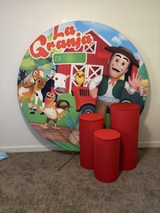 Kids Round Fabric Birthday Party Backdrop Mickey Minnie Bluey Bingo Spider-Man