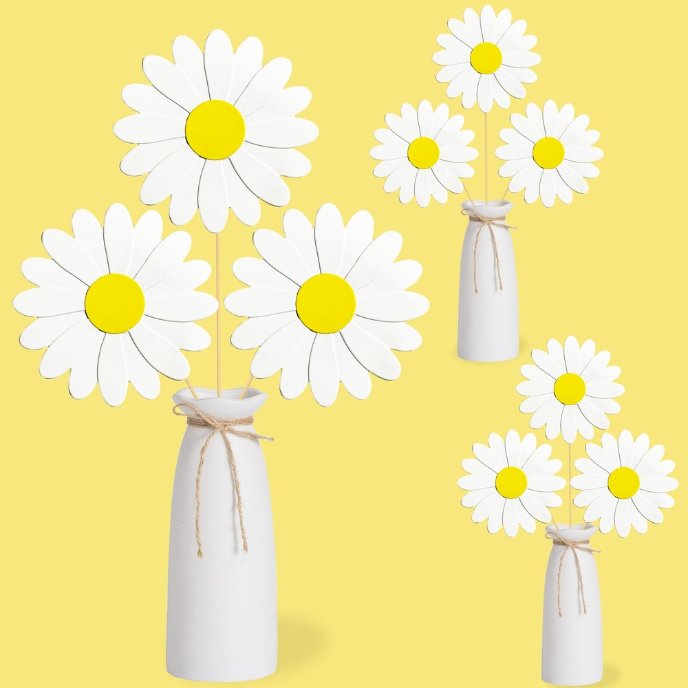 White Daisy Flower Table Centerpiece Sticks Groovy Hippie Party Decor 12 PCS