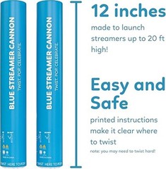 2 Pack Streamer Confetti, 12» Biodegradable Blue Cannon, Poppers for Wedding