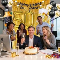 Durable 50th Birthday Decorations with Balloons, Banner & Fringe Curtain