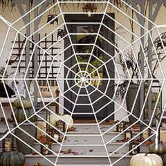 Giant 10Ft Halloween Horror Rope Spider Web Outdoor Decor Black White Party Prop