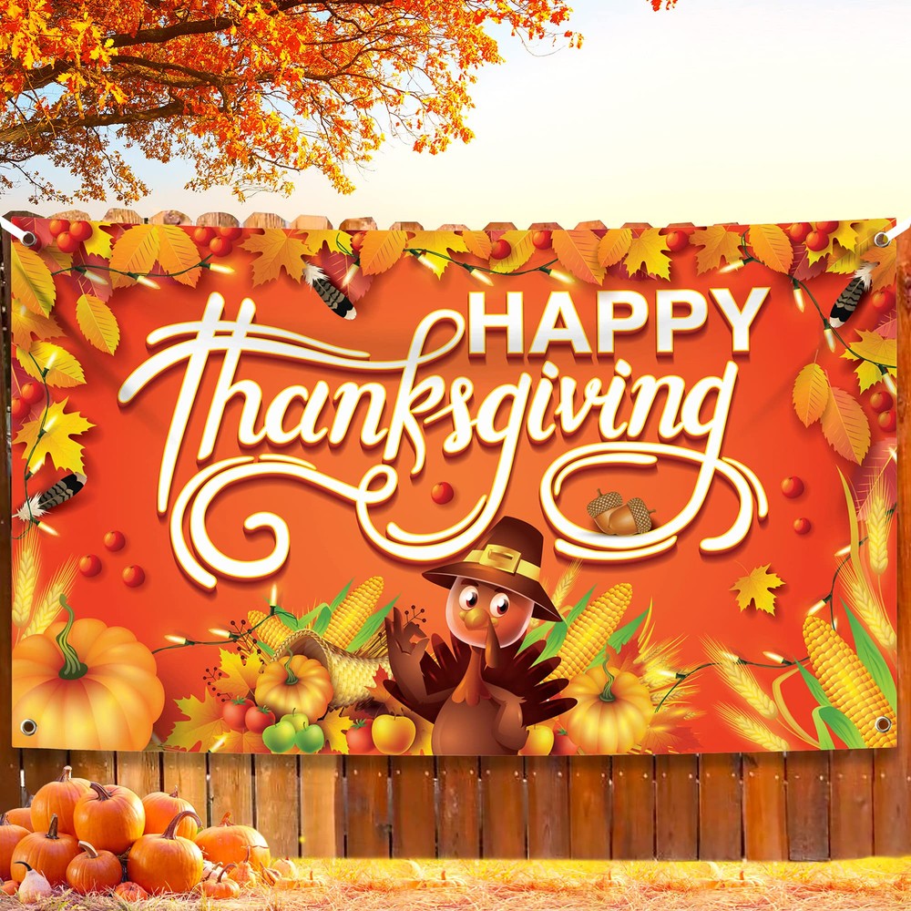 Happy Thanksgiving Banner – XtraLarge, 72×44 Inch | Thanksgiving Backdrop for…
