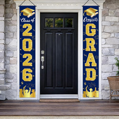 2Pcs 2026 Graduation Porch Banner Class of 2026 Congrats Grad Door Sign Decor