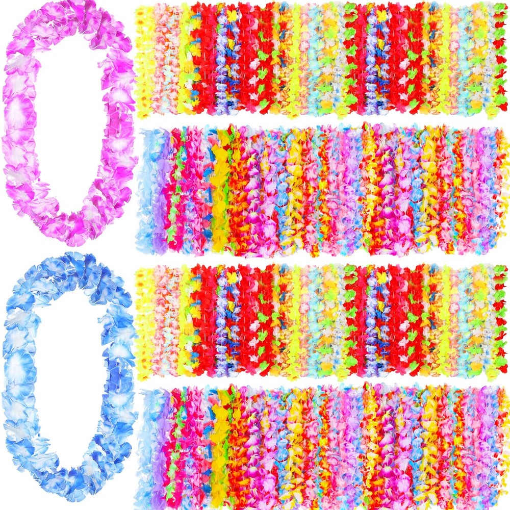 400 Counts Hawaiian Leis Necklace Bulk Tropical Luau Decorations Flower Lei C…