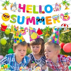 Hello Summer Banner Summer Party Decorations Beach Party Decoration 3Pcs Hello