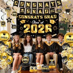 Graduation Decorations 2026-Black and Gold Graduation Party Decorations Supplies