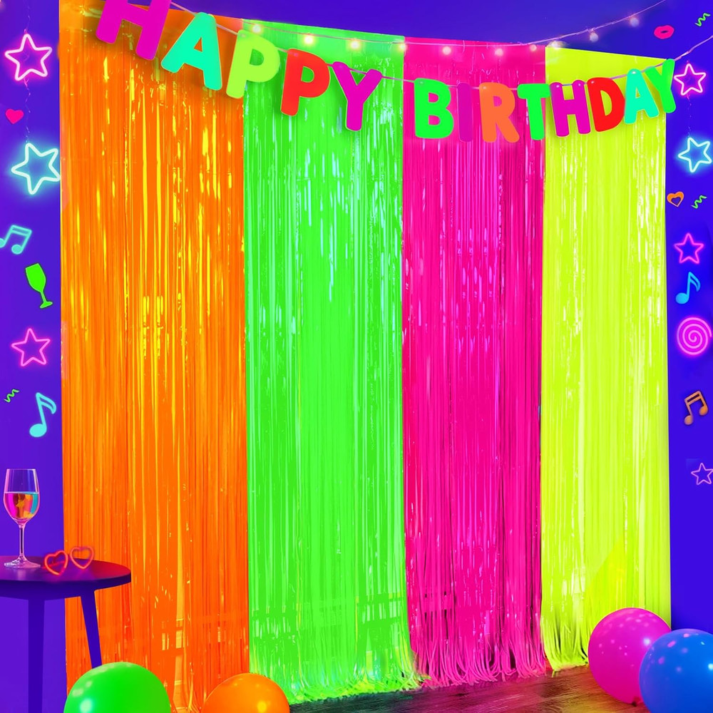 Glow in the Dark Party Supplies, 4Pcs 3.3X6.6 Feet Neon Party Decorations, Fluor